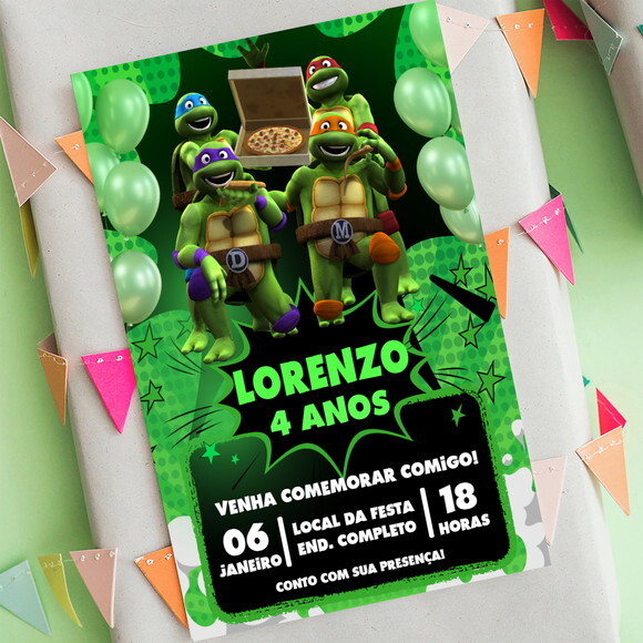 Convite Aniversário Tartarugas Ninja
