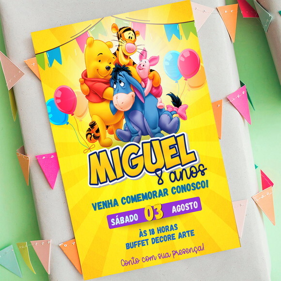 Convite Aniversário Ursinho Pooh