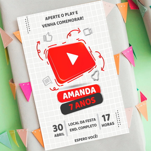 Convite Aniversário Youtube - Youtuber