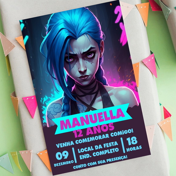 Convite Arnivesário Jinx League Of Legends Arcane