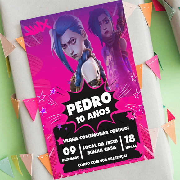 Convite Arnivesário Jinx League Of Legends Arcane