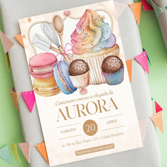 Convite Chá de Bebê Doceria Confeitaria