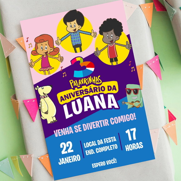 Convite de Aniversário 3 Palavrinhas Digital