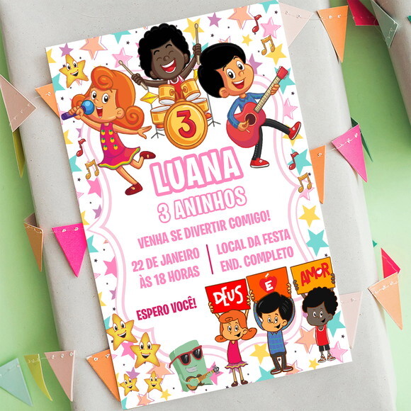Convite de Aniversário 3 Palavrinhas Digital para Menina