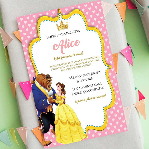 Convite de Aniversário a Bela e Fera