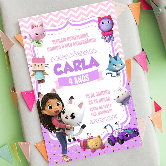 Convite de Aniversário a Casa Mágica da Gabby Digital