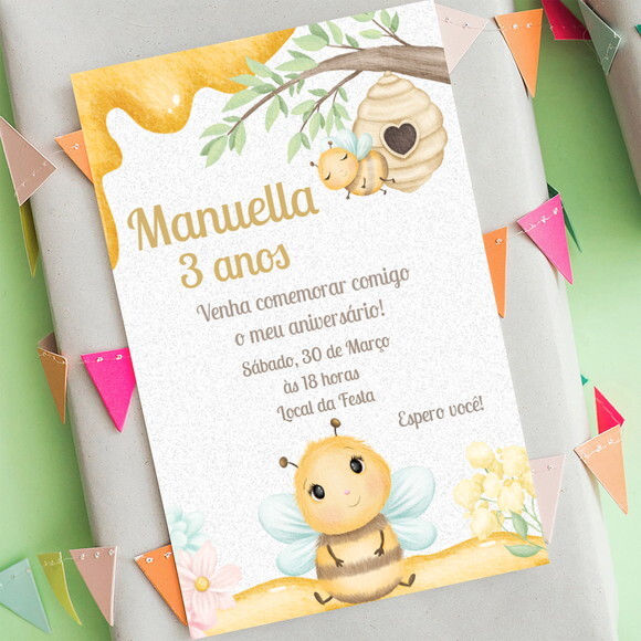 Convite de Aniversário Abelhinha Aquarela