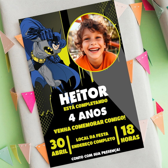 Convite de Aniversário Batman Cute com Foto