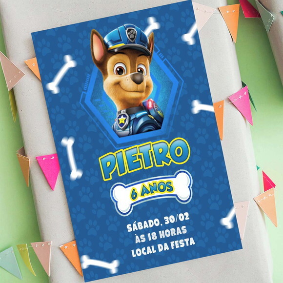 Convite de Aniversário Chase Patrulha Canina, Convite Digita