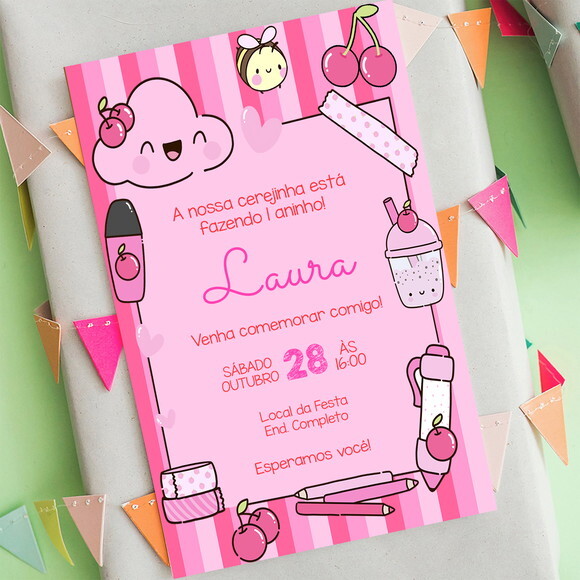 Convite de Aniversário Cereja