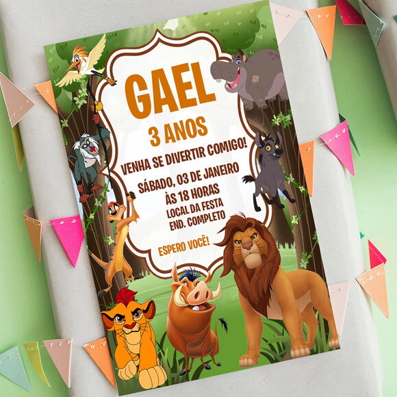 Convite de Aniversário Digital Rei Leão