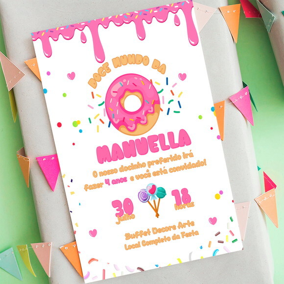 Convite de Aniversário Doces e Donuts Digital Online