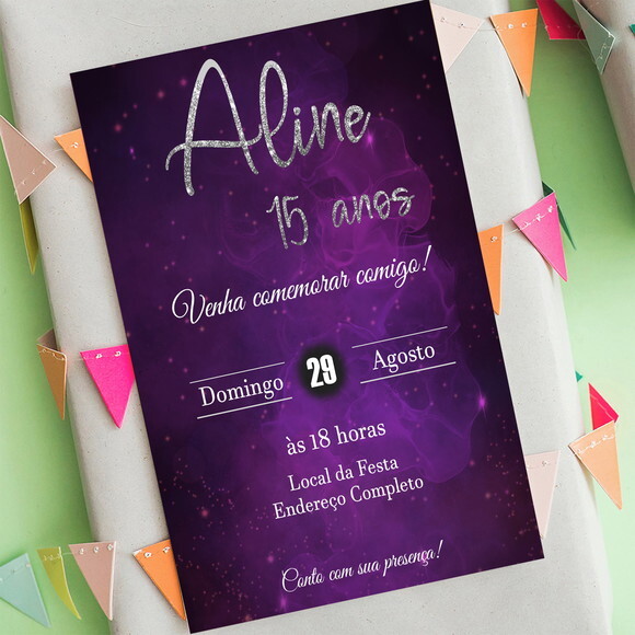 Convite de Aniversário Euphoria Roxo, Convite Digital
