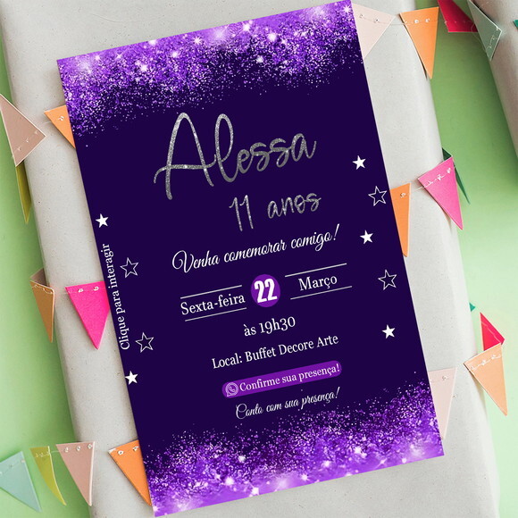 Convite de Aniversário Euphoria Roxo, Convite Interativo