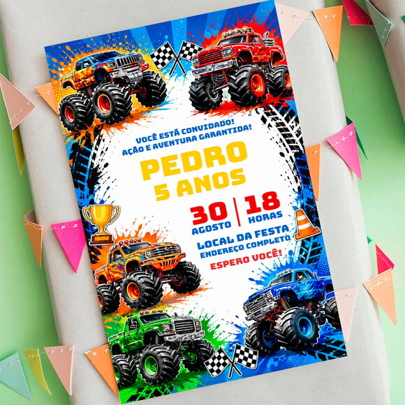 Convite de Aniversário Hot Wheels Monster Truck Digital