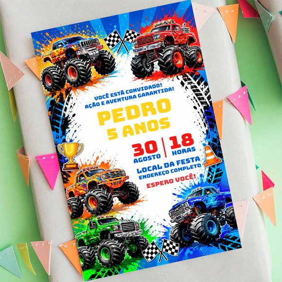 Convite de Aniversário Hot Wheels Monster Truck