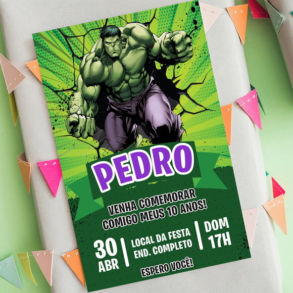 Convite de Aniversário Incrivel Hulk