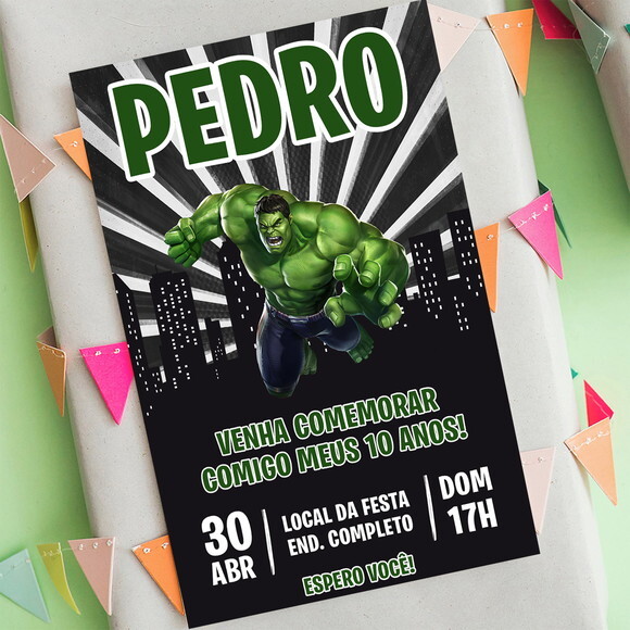 Convite de Aniversário Incrivel Hulk