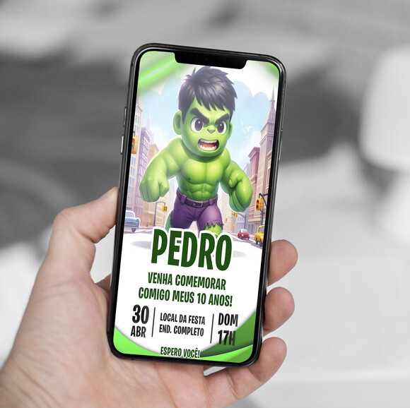 Convite de Aniversário Incrivel Hulk Cute