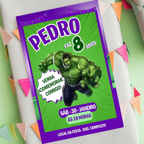 Convite de Aniversário Incrivel Hulk Digital