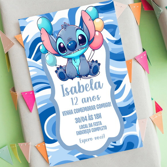 Convite de Aniversário Lilo e Stitch Digital
