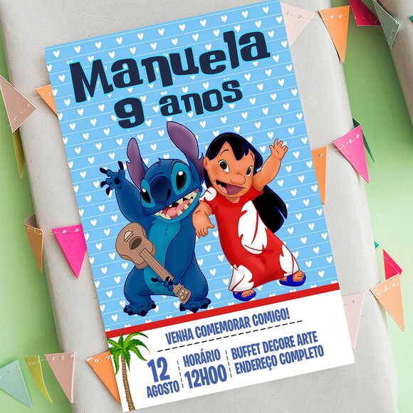 Convite de Aniversário Lilo e Stitch, Convite Digital