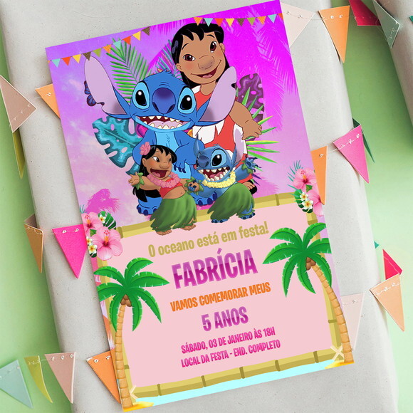 Convite de Aniversário Lilo e Stitch, Convite Digital