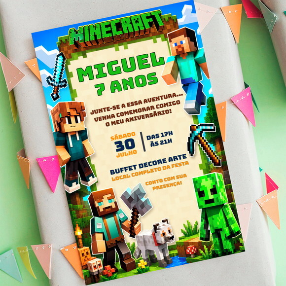 Convite de Aniversário Minecraft Digital