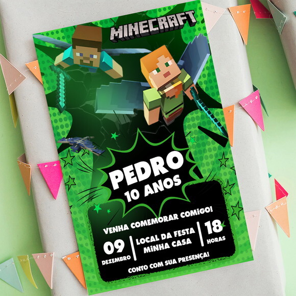 Convite de Aniversário Minecraft Digital