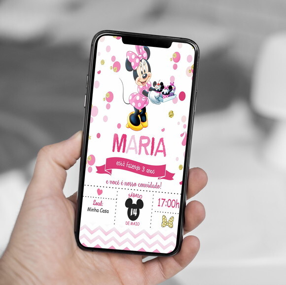Convite de Aniversário Minnie Confeiteira, Convite Digital