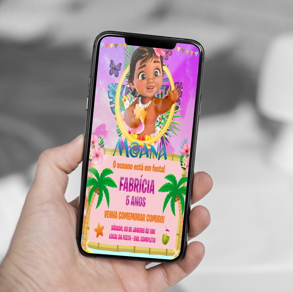 Convite de Aniversário Moana Baby Digital