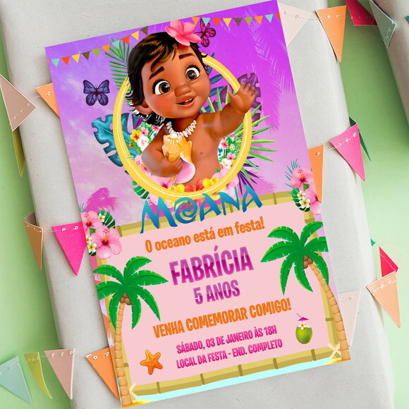 Convite de Aniversário Moana Baby Digital