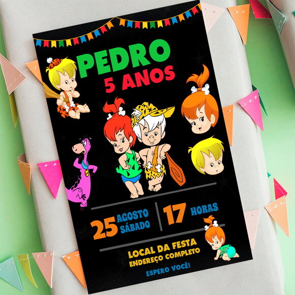 Convite de Aniversário os Flintstones Digital Online