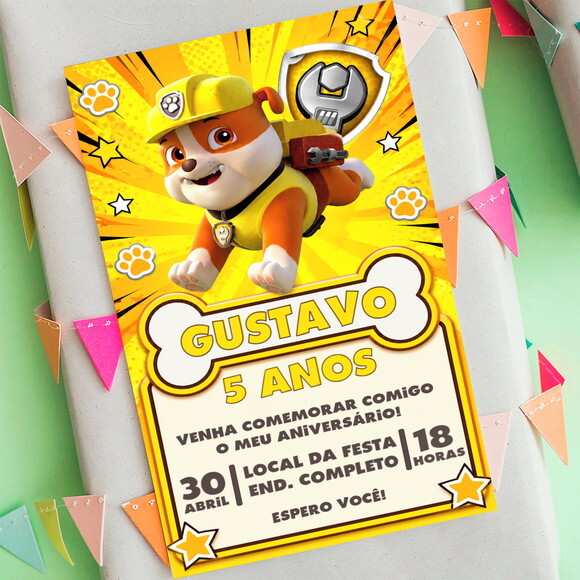 Convite de Aniversário Rubble Patrulha Canina