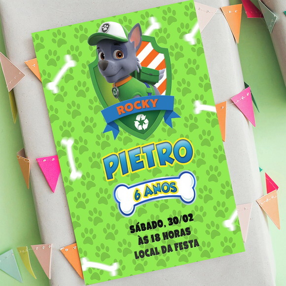 Convite de Aniversário Rocky Patrulha Canina, Convite Digita