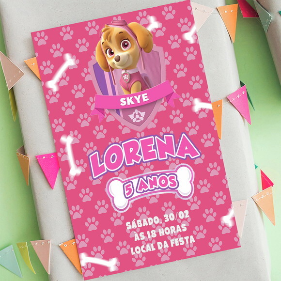 Convite de Aniversário Skye Patrulha Canina, Convite Digital