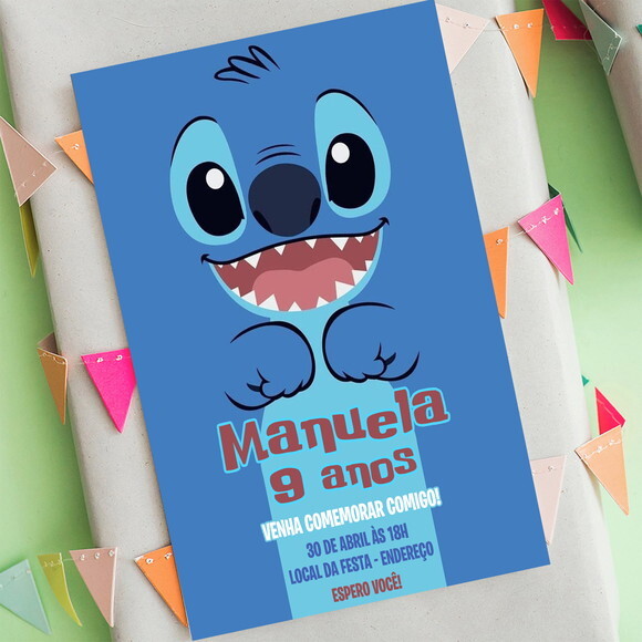 Convite de Aniversário Stitch, Convite Digital