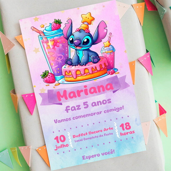 Convite de Aniversário Stitch Candy