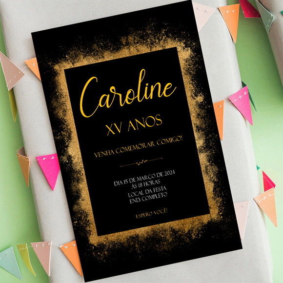 Convite Digital 15 Anos Quadro Dourado