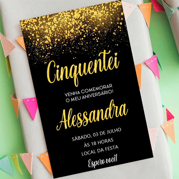 Convite Digital 50 Anos Aniversário Festa Cinquentei Dourado