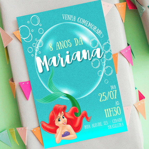 Convite Digital a Pequena Sereia Ariel