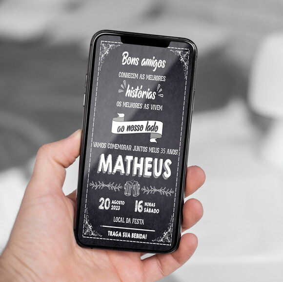 Convite Digital Aniversário Chalkboard 'bons Amigos' - Anive
