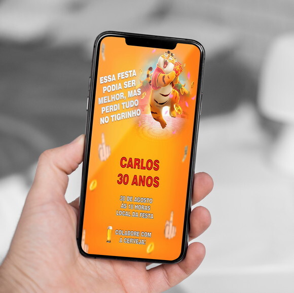 Convite Digital Aniversário Engraçado Tigrinho