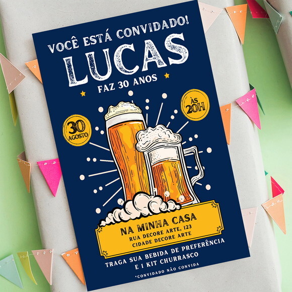 Convite Digital Aniversário Homem Boteco Cerveja