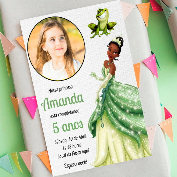 Convite Digital Aniversário Princesa Tiana com Foto
