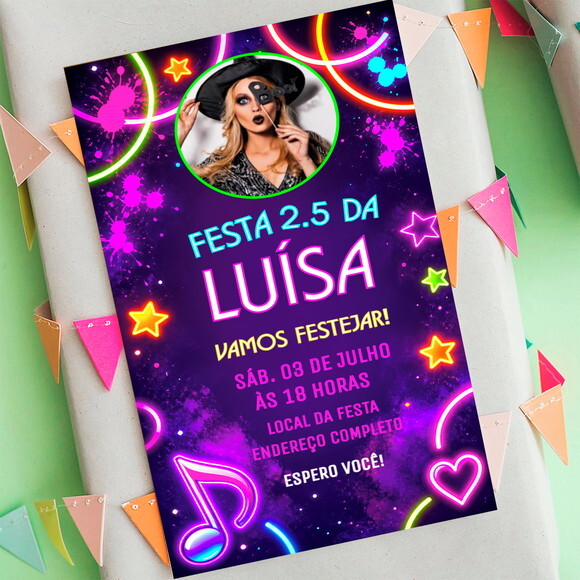 Convite Digital Anos Festa Neon