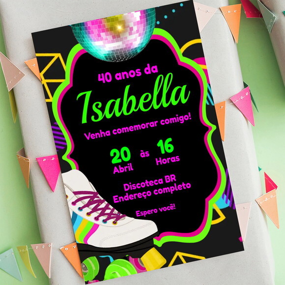 Convite Digital Anos 70 Neon