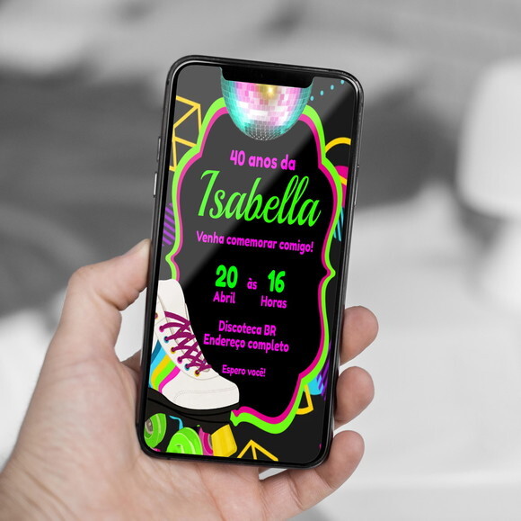 Convite Digital Anos 70 Neon