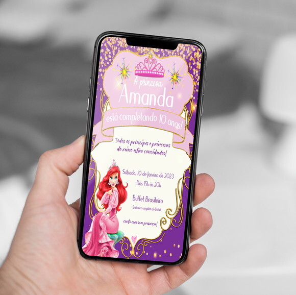 Convite Digital Ariel Princesa da Disney