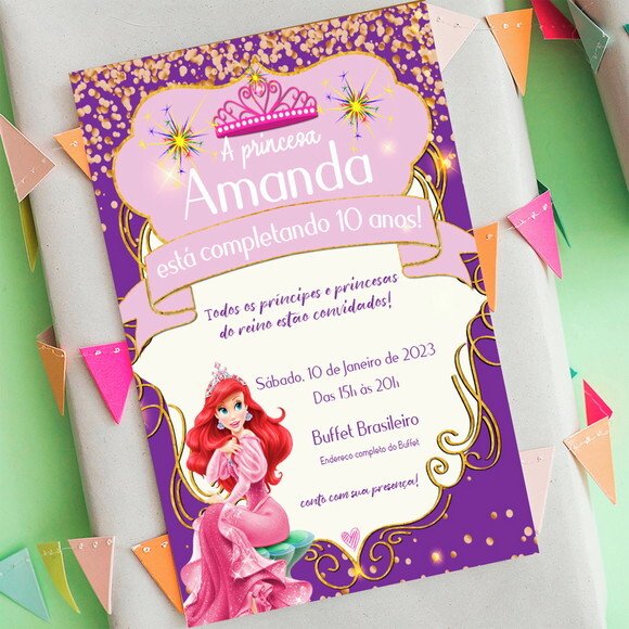 Convite Digital Ariel Princesa da Disney